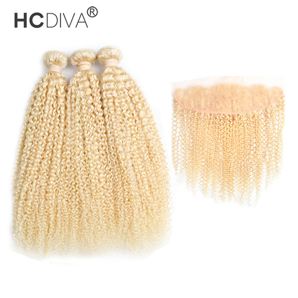 Peruvian 613 Blonde Kinky Curly Hair Bundle with Lace Frontal Grade 9A Good Quality 3 Pcs Hair with 1 Pcs Closure 13*4