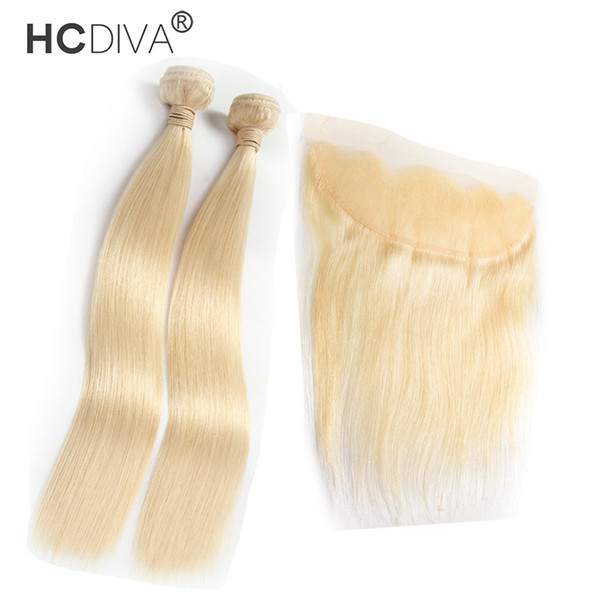 HCDIVA Straight 613 Blonde Human Bundle with Lace Frontal Malaysian Virgin Hair 2 Bundles with Closure 13*4