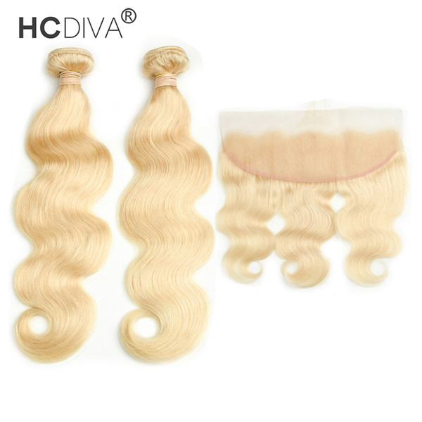 613 Blonde Bundle Hair with Lace Frontal 13*4 inch Brazilian Body Wave 2 Pcs Human Hair with Pre Plucked Closure 130% Density