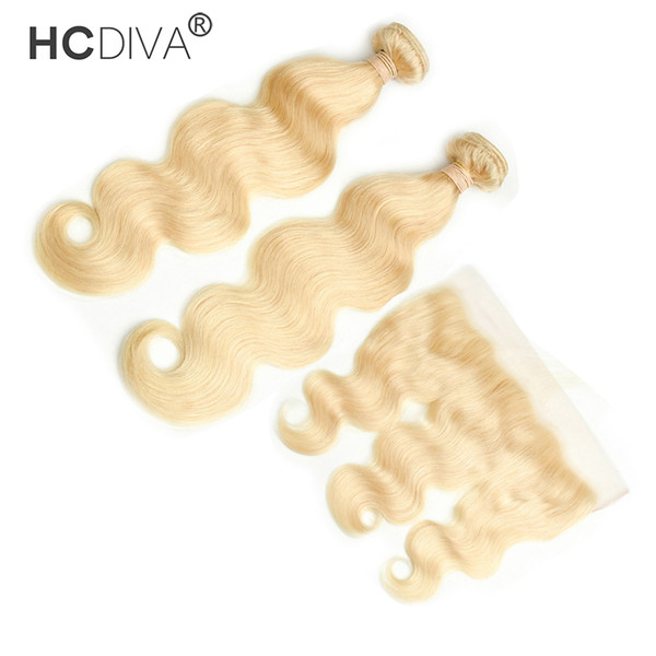 Malaysian Virgin Body Wave 613 Blonde Bundle Hair with Lace Frontal 13*4 inch 2 Pcs Human Hair with Pre Plucked Closure 130% Density