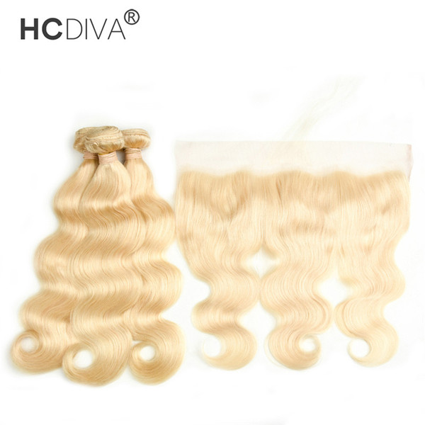 Brazilian Virgin Hair #613 Blond 3 Bundles with Frontal Closure Grade 9A Top Lace Frontal and Bundles Body Wave Hair Bundles and Frontal