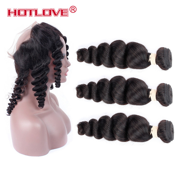 360 Full Lace Frontal Closure With 3 Bundles Brazilian Virgin Human Hair Weave Loose Wave 2 Bundle Hair with Pre Plucked 360 Frontal