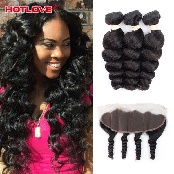 8A Brazilian Loose Wave With Frontal Closure Human Hair 3 Bundles Brazilian Virgin Hair With 13x4 Ear To Ear Full Lace Frontal