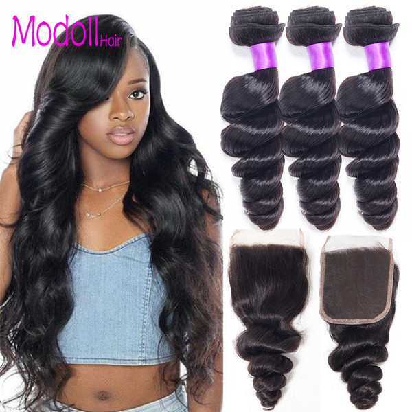 Brazilian Loose Wave Virgin Hair Bundles With Closure 100% Human Hair Weave Bundels Brazilian Loose Wave Human Hair Bundles With Closure