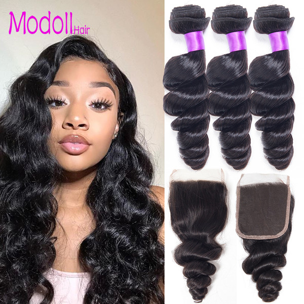 Loose Wave Human Hair Bundles With Closure Brazilian Virgin Hair Weave Bundles With Closure Remy Human Hair 3/4 Bundles With Closure