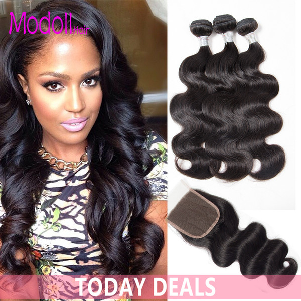 Brazilian Unprocessed Virgin Hair Body Weave 3/4 Bundles With Closure Double Weft Body Wave Human Hair Bundles With Closure Soft Remy Hair