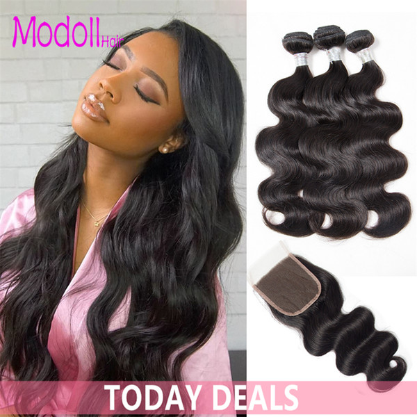 Peruvian Body Wave Bundles with Closure 8-32 Inch Body Wave Bundles with Closure Unprocessed Remy Swiss Lace Closure with Bundles