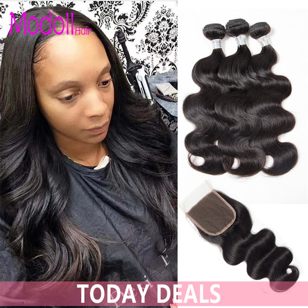 Brazilian Body Wave Bundles With Closure 4*4 Lace Closure Brazilian Unprocessed Virgin Hair Weave 4 Bundles With Closure Human Remy Hair