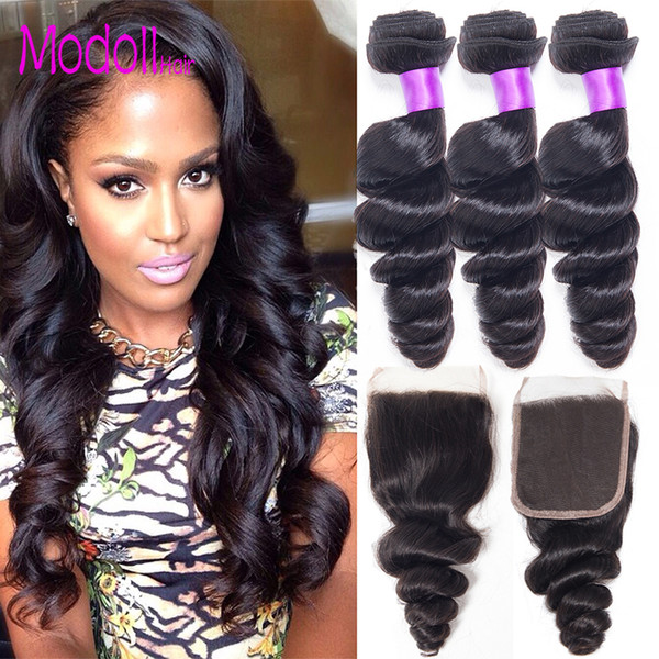 Loose Wave Human Hair Bundles with Closure Remy Human Hair Bundles with Closure Brazilian Hair Weave 3 Bundles with Closure