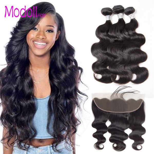 Brazilian Body Wave Human Hair Bundles With Lace Frontal Brazilian Virgin Hair Bundles with Closures Grade 9A 30 inch Bundles With Frontal