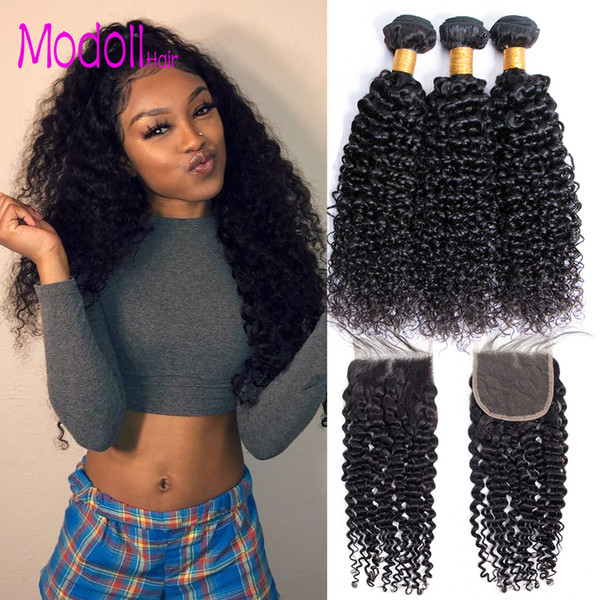 Curly Virgin Hair Bundles With Closure Human Hair Bundles With Lace Closure Cheap Brazillian Remy Hair Weave Bundles With Closure