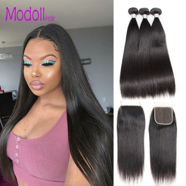 Brazilian Straight Virgin Hair Bundles With Closure 3/4 Bundles 100% Human Hair Weave Bundles With Closure DHgate Brazilian Hair Extensions