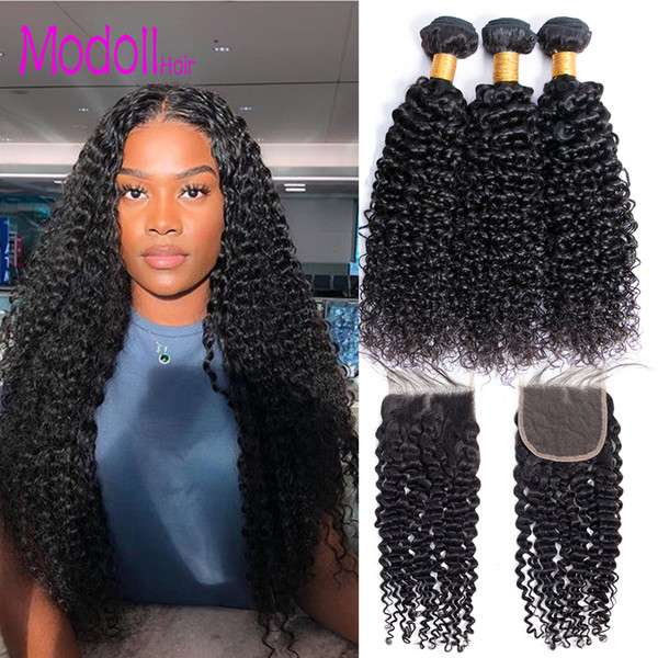 Brazilian Curly Human Hair Weave Bundles With Closure 8- 30