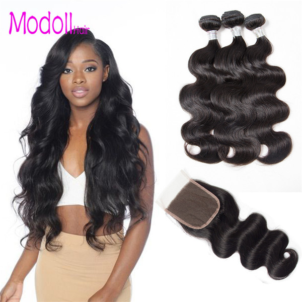 Malaysian Human Hair Body Wave 3/4 Bundles With Closure Natural Color Malaysia Remy Virgin Hair Bundles With Lace Closure