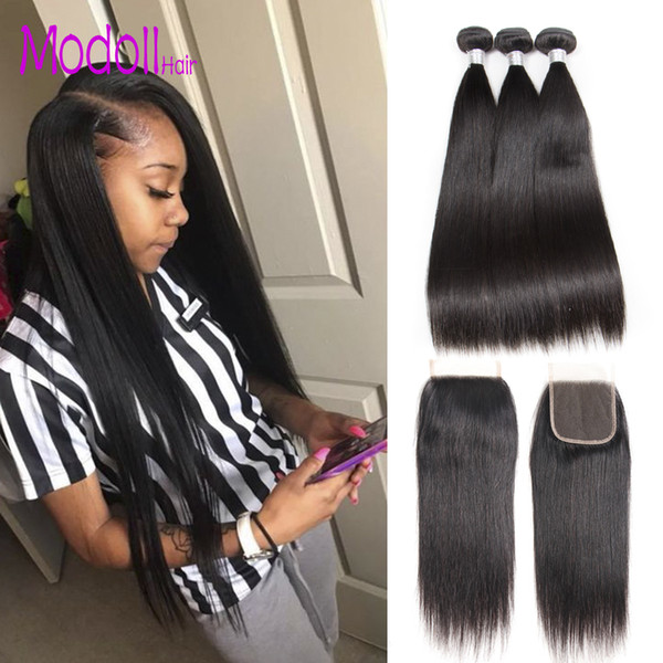 Straight Human Hair Bundles With Closure Brazilian Virgin Hair Weave Bundles With Closure DHgate Modoll Human Hair Bundles With Closure