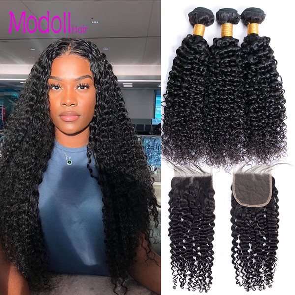 Brazilian Kinky Curly Human Hair Bundles With Closure Curly Remy Human Hair Bundles With Closure 3/4 Bundles Hair With Closure