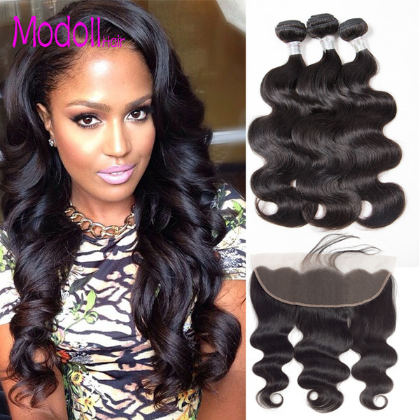 Body Wave Human Hair Bundles With Lace Frontal Raw Indian Virgin Hair Bundles With Frontal Closures Grade 9A 30 inch Bundles With Frontal