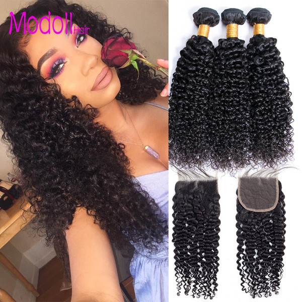 Curly Human Hair Bundles With Closure Kinky Curly Hair Bundles With Lace Closure Remy Brazillian Virgin Hair Weave Bundles With Closure