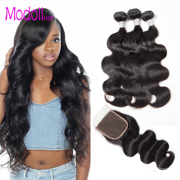 Brazilian Body Wave Virgin Hair Bundles With Closure 4PCS Human Hair Bundles With Closure 8-32 