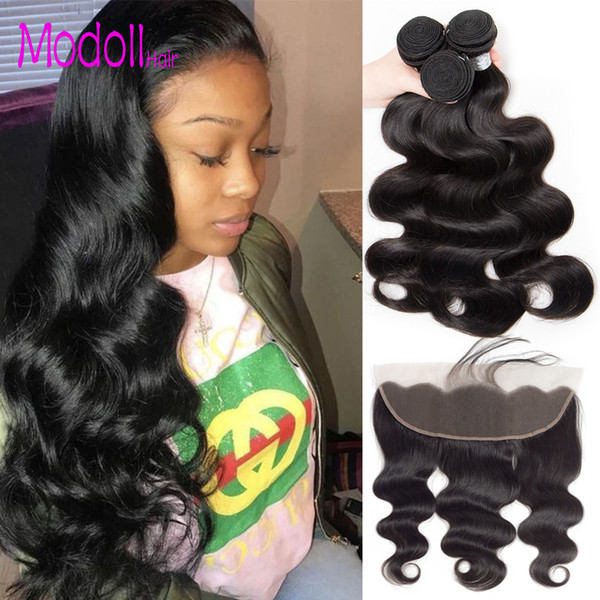 Brazilian Body Wave 3/4 Bundles With Frontal Brazilian Virgin Human Hair Weave Bundles 13x4 Lace Frontal With Bundles Free Part