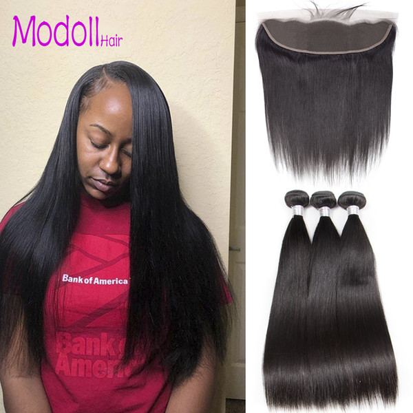 Straight Human Hair Bundles With Lace Frontal Raw Indian Virgin Hair Bundles With Frontal Closures Grade 9A 30 inch Bundles With Frontal