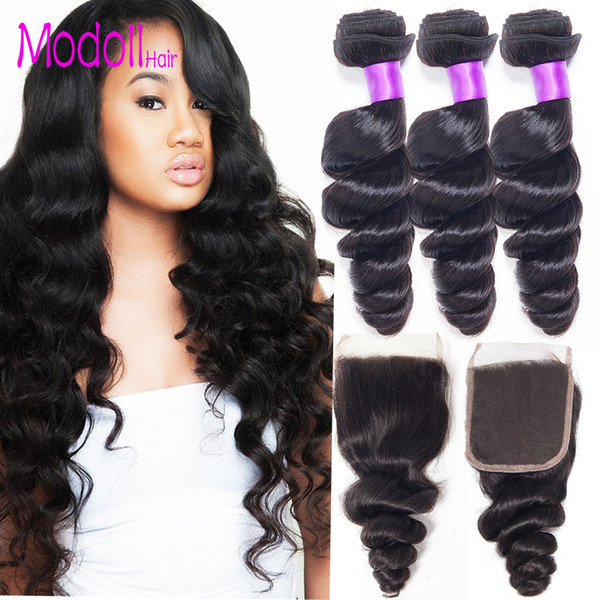 Loose Wave Virgin Hair Bundles With Lace Closure Human Hair Bundles With Closure Malaysian Hair Weave Bundles with 4*4 lace Closure 4 pcs