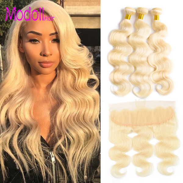 613 Bundles With Frontal Body Wave Raw Virgin Indian Hair Weave 10A Grade 613 Blonde Body Wave 3/4 Bundles With Lace Frontal