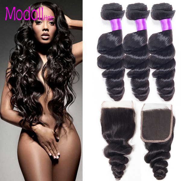 Malaysian Loose Wave Virgin Hair With Closure Alibaba Human Hair Bundles With Closure Free Part Remy Hair Extensions With Lace Closure