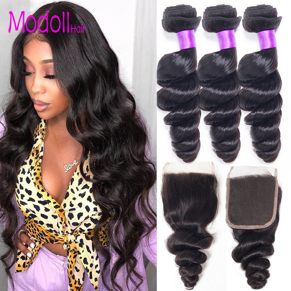 Brazilian Virgin Hair Weave Loose Wave Bundles With Closure 9A DHgate Human Hair Bundles With Closure Remy 3/4 Bundles With Closure