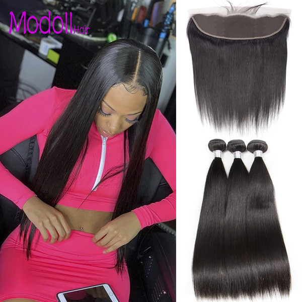 Malaysian Straight Virgin Hair 3/4 Bundles With Lace Frontal Malaysian Grade 9a Hair Bundles With Frontal Cheap Human Hair Straight bundles