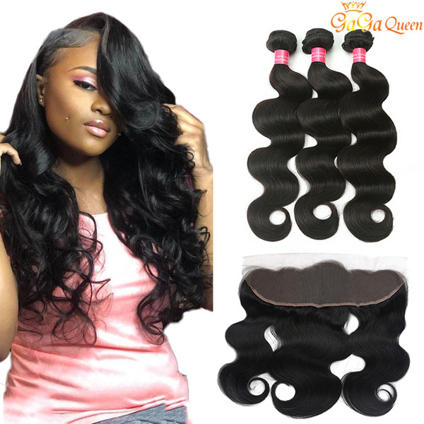 13x4 Lace Frontal With Human Hair Bundles Brazilian Virgin Hair Body Wave Unprocessed Virgin Hair Bundles With Ear to Ear Lace Frontal