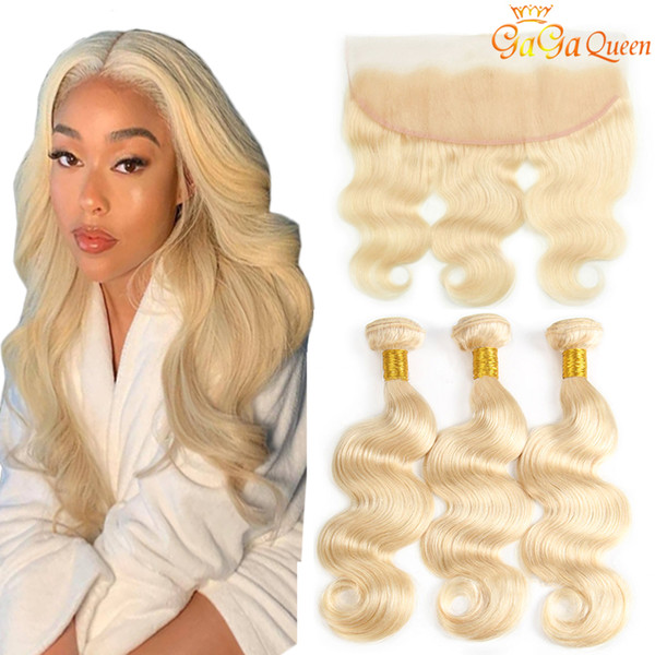 613 Blonde Hair Bundles With 13x4 Frontal Brazilian Peruvian Malaysian Body Wave Human Hair Extensions With Frontal Closure