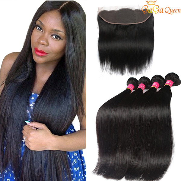 Ear to Ear Lace Frontal With Straight Hair bundles unprocessed virgin brazilian straight human hair with 13x4 lace frontal closure free part