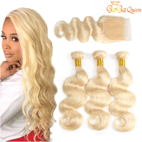 Unprocessed 613 Brazilian Body Wave Hair Bundles With Closure Blonde 4x4 Lace Closure With Human Hair Extensions