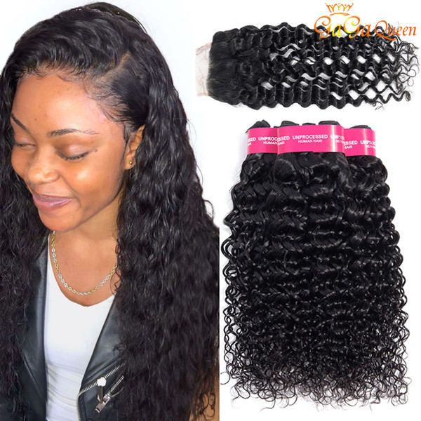 Peruvian Water Wave Hair Bundles With 4x4 Lace Closure Unprocessed Peruvian Virgin Human Hair With Closure