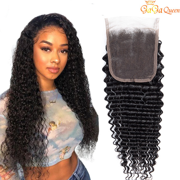 Singe one closure 4x4 deep wave lace closure unproceseed brazilian deep wave human hair lace closure nature color