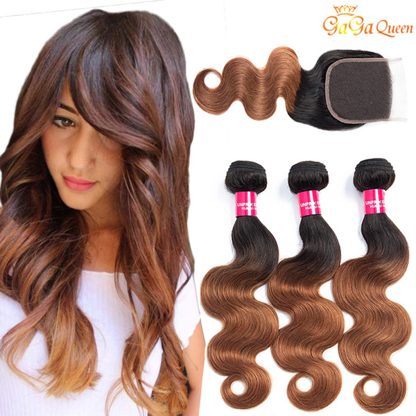 Peruvian 100% Human Hair Three Bundles 1B/30 Ombre Hair with cloure Wholesale Peruvian Body Wave 1B 30 Dyed Cheap Hair Products