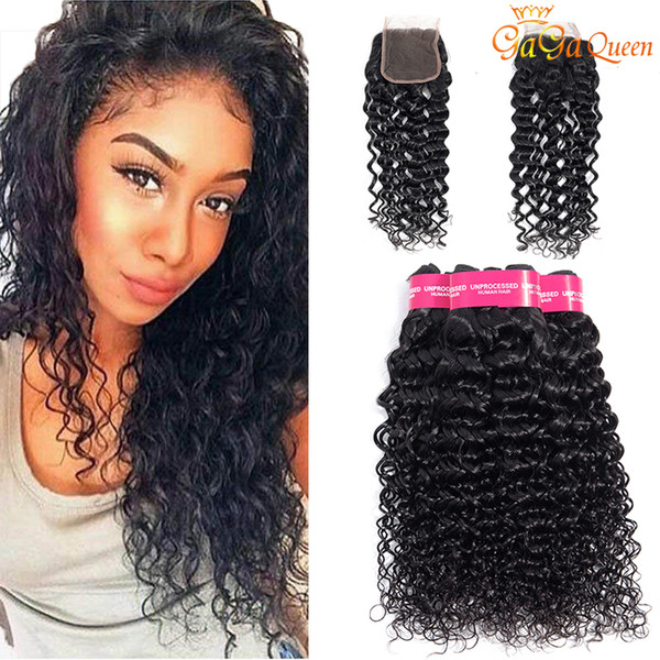 Peruvian Virgin Hair Water Wave With Closure 4x4 Lace Closure With Unprocessed Peruvian Virgin Human Hair Water Wave