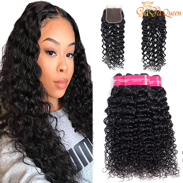 indian virgin hair water wave human hair bundles with closure 4x4 lace closure with indian water wave hair bundles new arrival