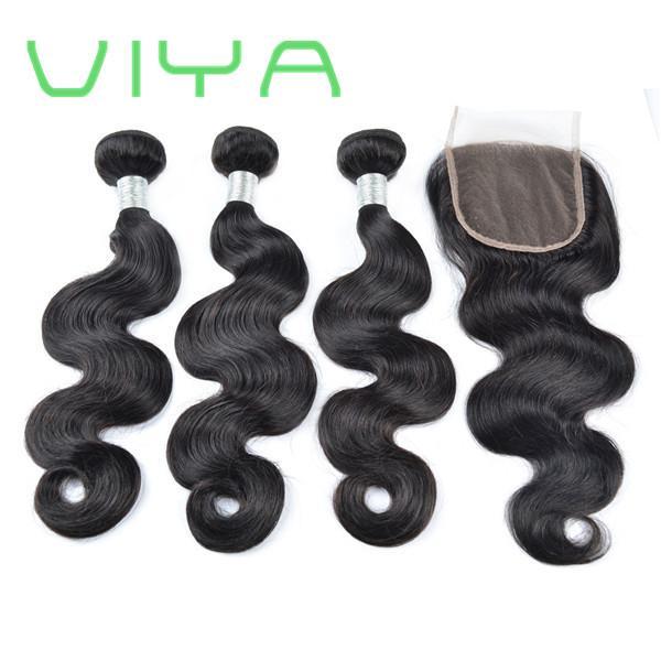 100% Unprocessed Body Wave Human Virgin Brazilian Hair 3 Bundles with Closure 9a Human Body Wave Brazilian Hair Weft with Lace Closure