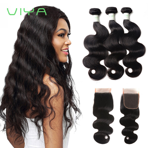 VIYA Vietnamese Body Wave 3 Human Hair Bundles With Closure 8A Unprocessed Virgin Human Hair 8-28 inch Can Be Dyed Can Be Bleached