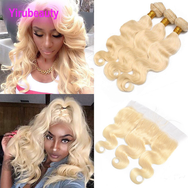 Peruvian Virgin Hair 613 Blonde Bundles With Cosure Body Wave 3 Bundles With 13x4 Lace Frontal 613# Color 8-30inch Body Wave