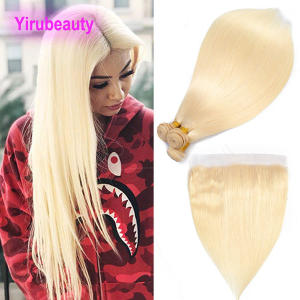 Brazilian Virgin Hair Extensions 613# Blonde Silky Straight Human Hair Bundles With 13X4 Lace Frontal 4pieces/lot Straight Hair