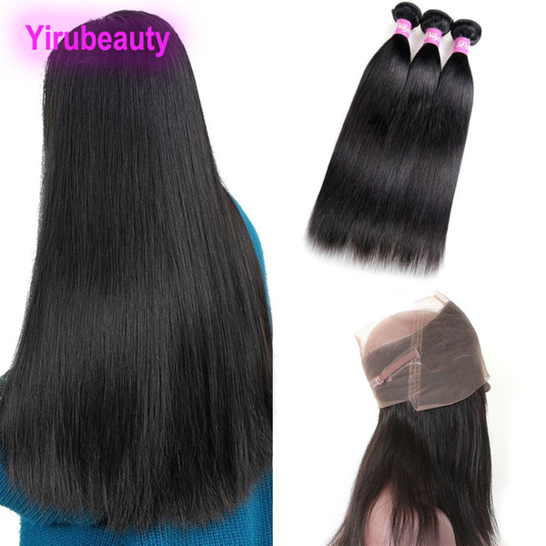 Peruvian 3 Bundles With 360 Lace Frontal Straight Hair Silky Bundles With Human Hair Wefts With Closure