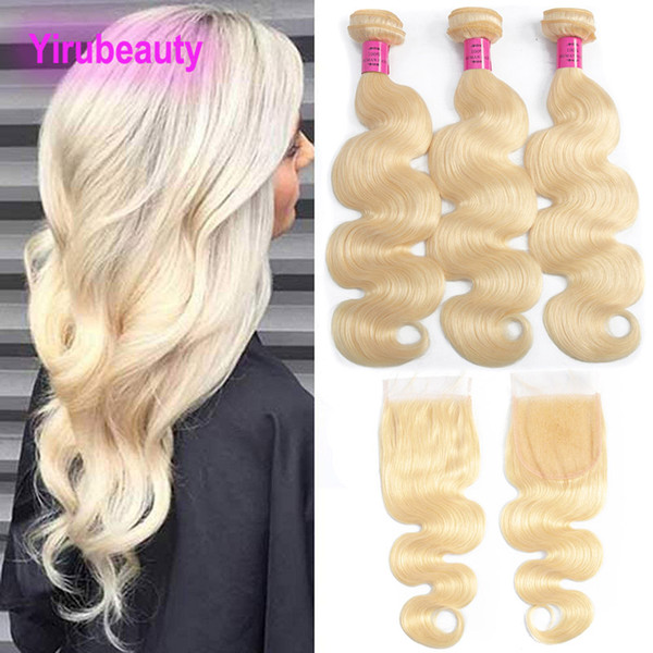 Malaysian 613# Blonde Body Wave Bundles With Lace Closure 4X4 With Baby Hair Extensions Bundles With Closures 8-28inch 613 Color