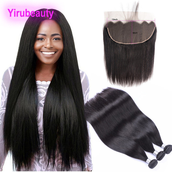 Malaysian Human Hair Extensions 8-30inch 3 Bundles With 13X6 Lace Frontal Baby Hair Extensions Siky Straight Virgin Hair Wefts With 13*6