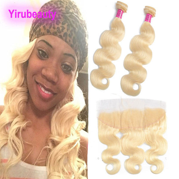 Brazilian Virgin Hair Extensions Body Wave Human Hair 2 Bundles With 13X4 Lace Frontal With Baby Hair Products 10-30inch Natural Color