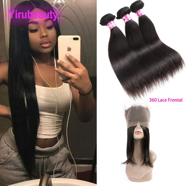 Indian 3 Bundles With Lace Frontal 360 Pre Plucked Baby Hair Virgin Human Hair Silky Straight Hair Extensions Wefts With Closure