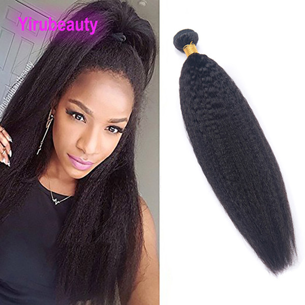 Peruvian One Bundle Kinky Straight 1 Piece/lot Yaki Straight Double Hair Wefts Weaves 95-100g/piece Virgin Hair