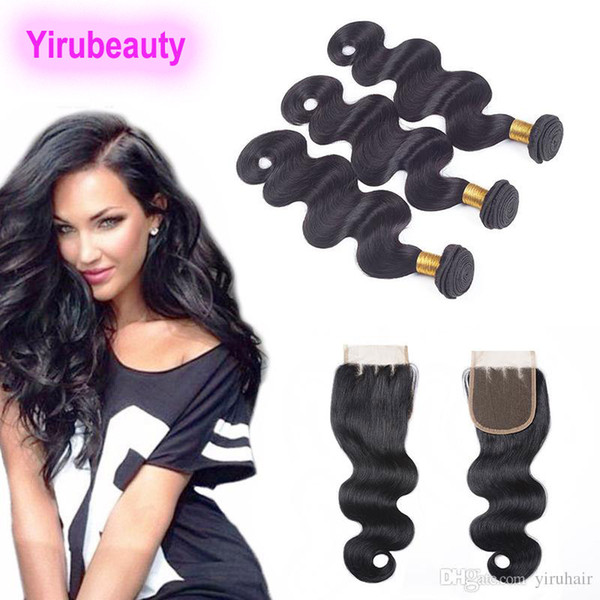 Brazilian Human Hair 4 X 4 Lace Closure With 3 Bundles Body Wave Hair weaves With Lace Closure 8-28inch Body Wave